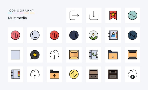 25 multimedia line filled style icon pack vector iconography illustration