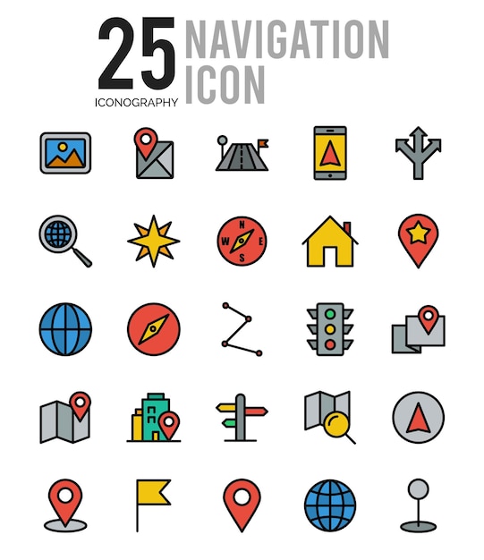 Vector 25 navigation lineal color icon pack vector illustration