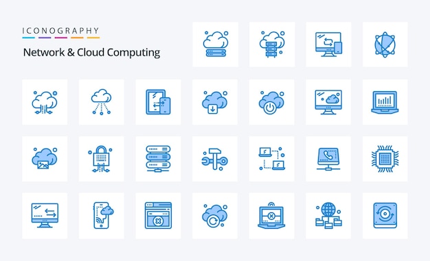 25 Netwerk- en cloudcomputing Blauw pictogrampakket