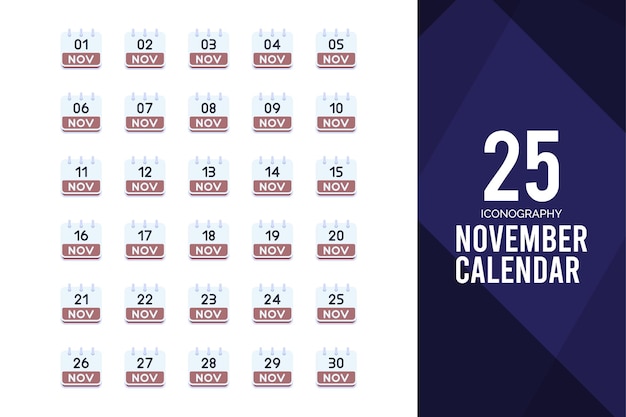 25 november Kalender Flat icon pack vector illustratie