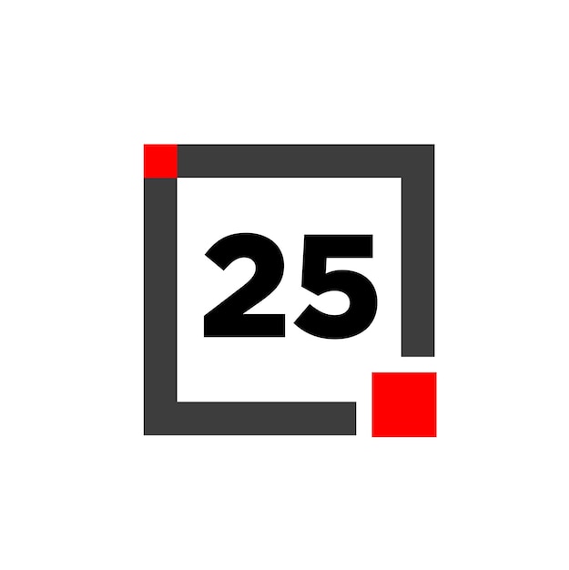灰色の四角形のアイコンが付いた 25 の数字 25 の数字のモノグラム