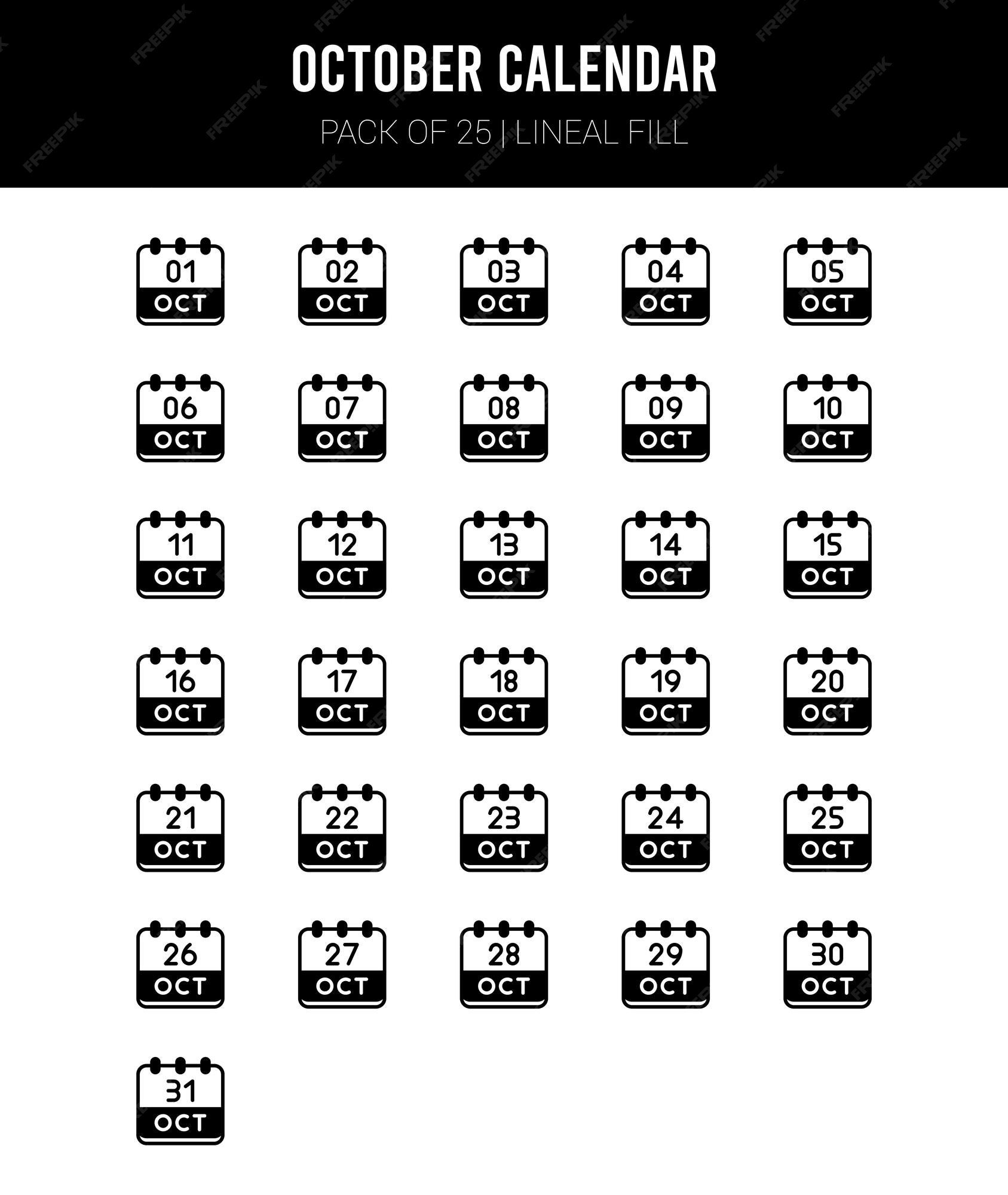 Premium Vector 25 october calendar lineal fill icons pack vector