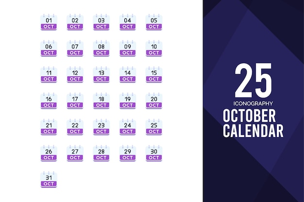 25 oktober Calendar Flat icon pack vector illustratie