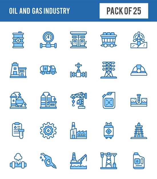 25 Olie- en gasindustrie Twee kleurenpictogrammen pakken vectorillustratie in