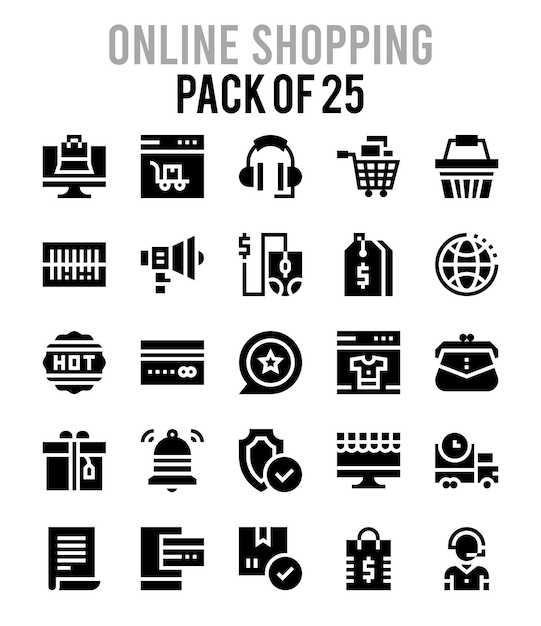 25 online learning glyph icon pack vector illustration