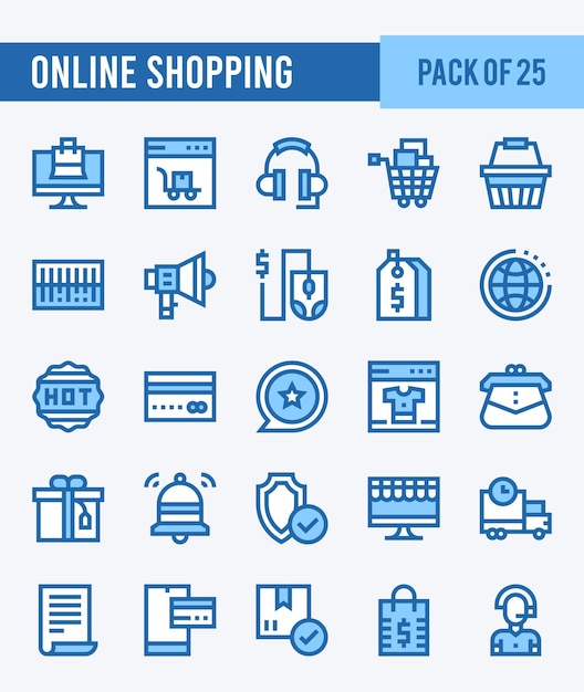 25 Online Learning Two Color icons Pack vector illustration