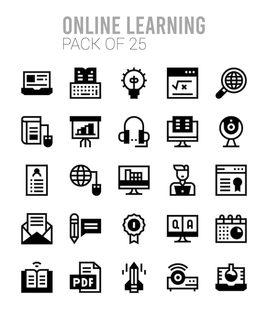 25 Online leren Lineal Fill-pictogrammen Pack vectorillustratie