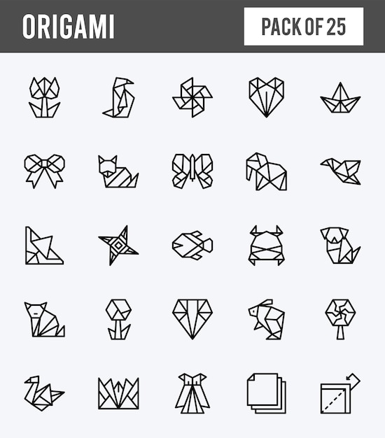 25 Origami Lineal Expanded icons pack vector illustration