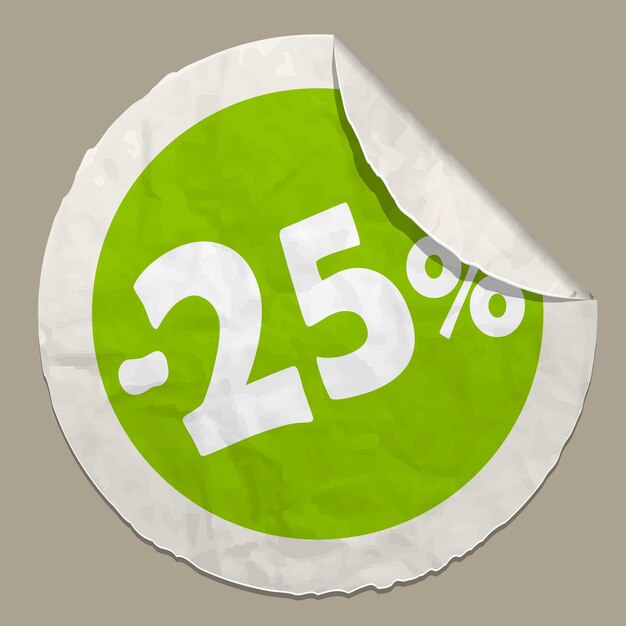 Vector 25 percent discount icon realistic paper sticker with curved edge