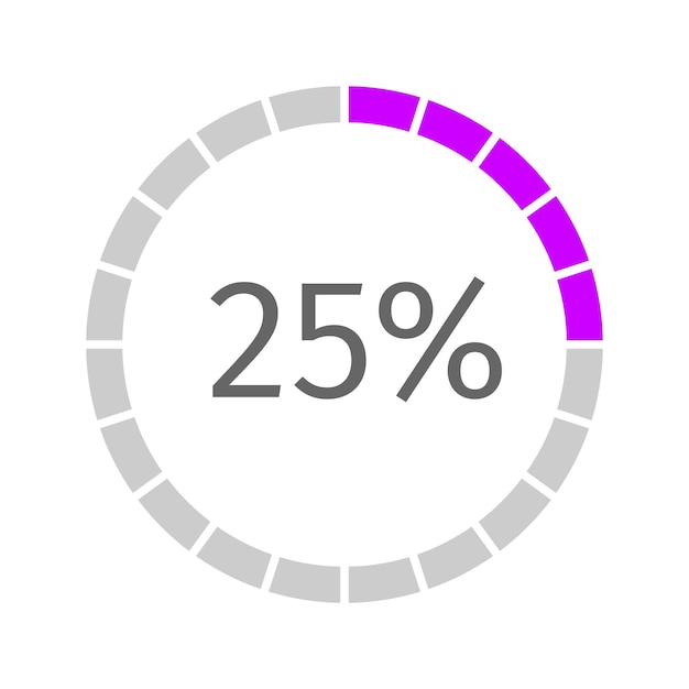 Barra di caricamento rotonda riempita al 25%. icona di avanzamento, attesa, buffering o download