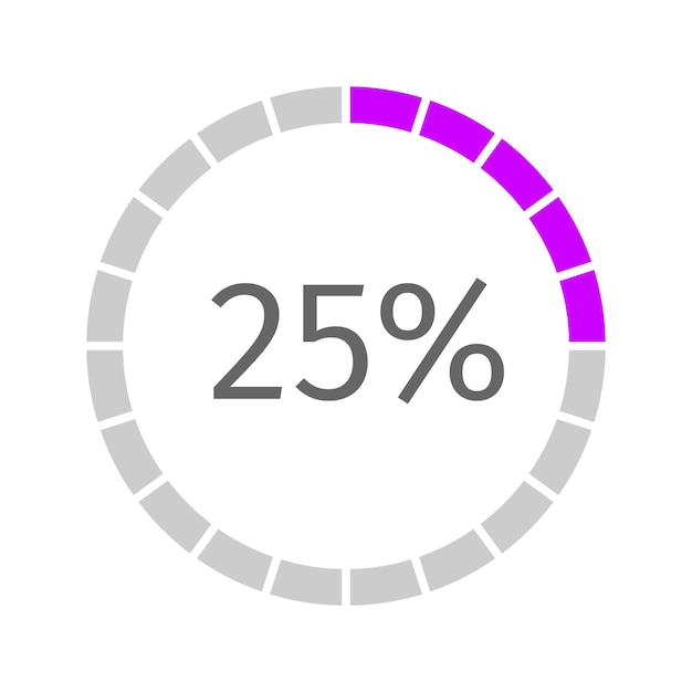 25% 채워진 원형 로딩 바. 진행, 대기, 버퍼링 또는 다운로드 아이콘