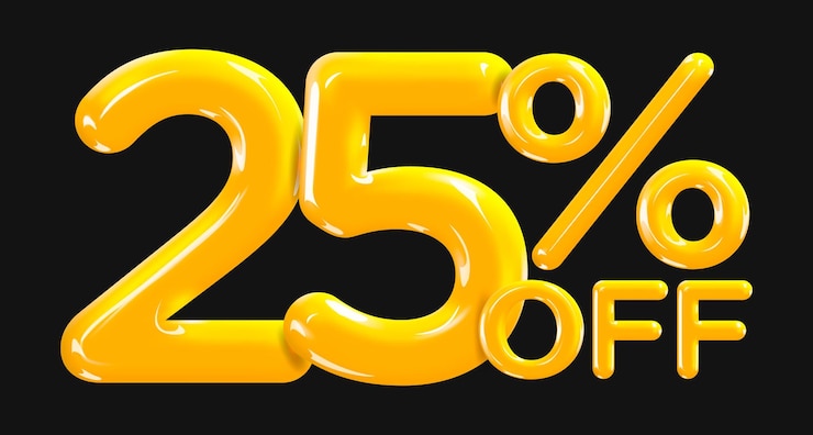 Vector 황금색 또는 노란색 풍선 3d 메가 세일의 25% 할인 창의적인 구성