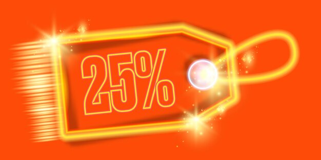 Vector 25 percent off sale discount neon tag