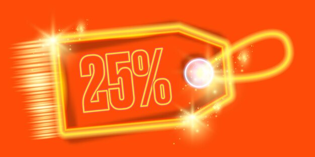 Sconto del 25% sull'etichetta al neon di sconto sulla vendita