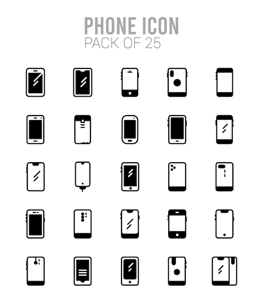 Vector 25 phone lineal fill icons pack vector illustration