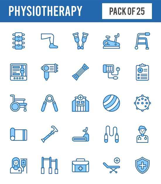 25 Physiotherapy Two Color icons pack vector illustration