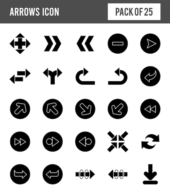 Vector 25 pijlen glyph icon pack vector illustratie