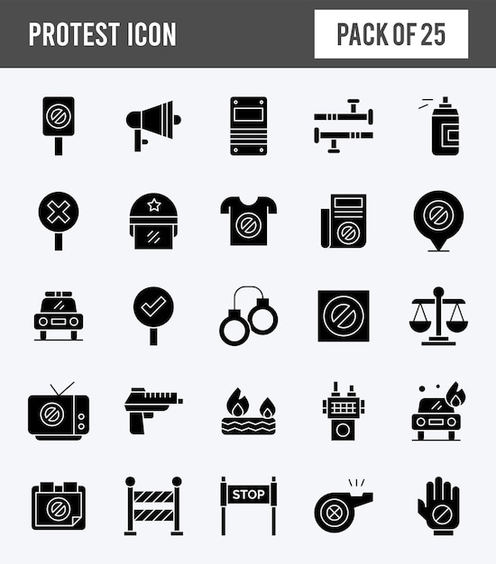 25 Protest Glyph icon pack vector illustration