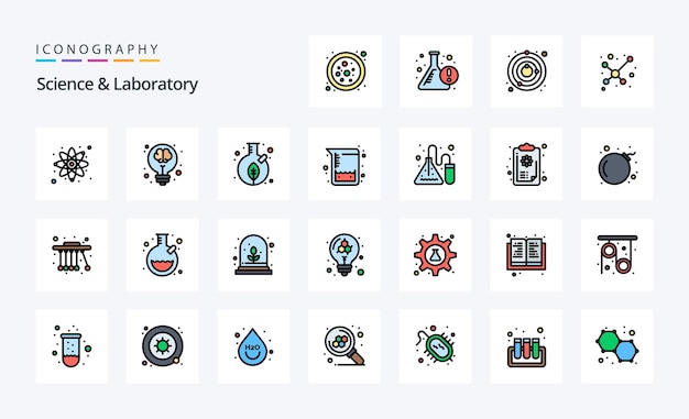 ベクトル 25 サイエンス ライン塗りつぶしスタイル アイコン パック ベクトル図像図