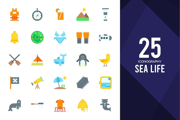 25 Sea Life Flat icons pack vector illustration