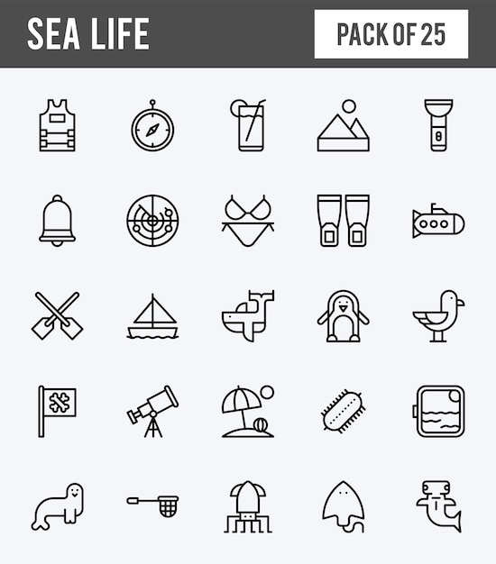 25 Sea Life Lineal Expanded icons pack vector illustration