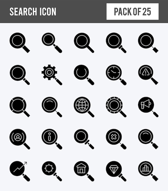 25 search glyph icon pack vector illustration