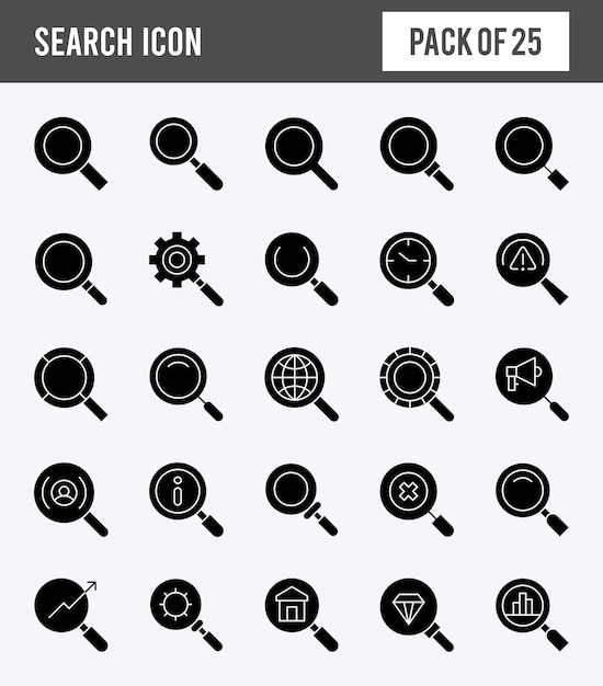 Vector 25 search glyph icon pack vector illustration