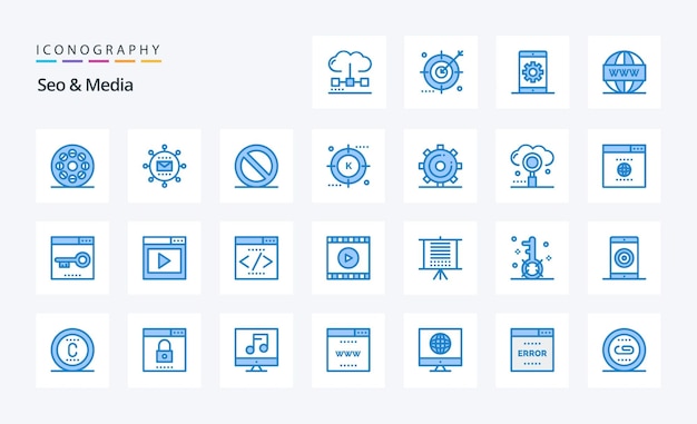 25 Seo Media Blue Icon Pack Иллюстрация векторных иконок