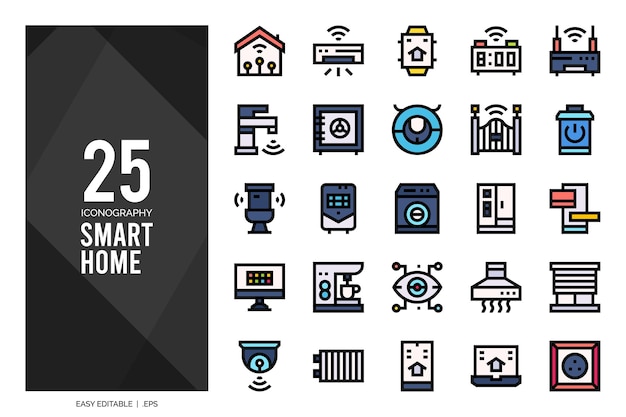 25 Smart Home Lineal Color icon pack vector illustration