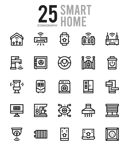 25 スマート ホーム線形カラー アイコン パック ベクトル図