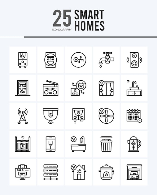 25 Smart Homes Outline iconen Pack vector illustratie