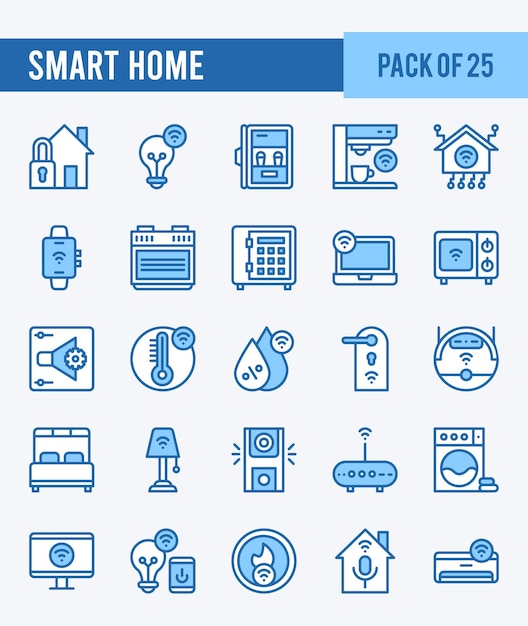 Vector 25 smart homes two color icons pack vector illustration