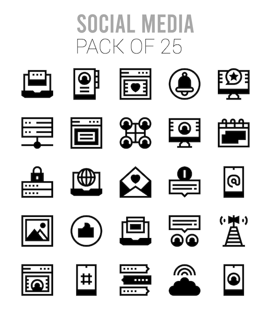 Vector 25 social media lineal fill icons pack vector illustration