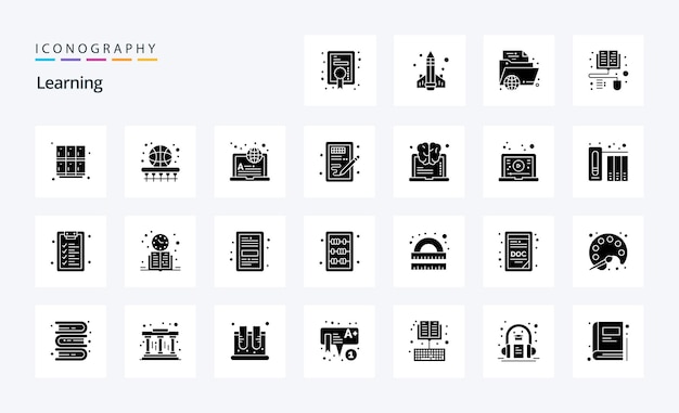 25 solid glyph-pictogrampakket leren