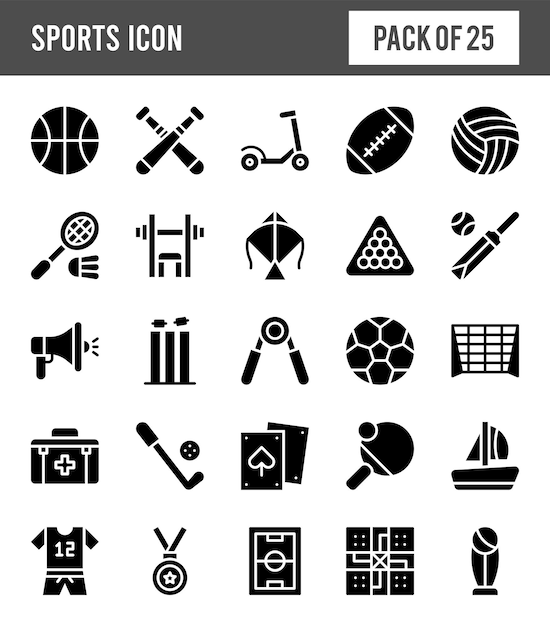 25 Sport Glyph icon pack vector illustratie