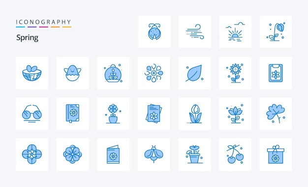 25 spring blue icon pack vector iconen illustratie