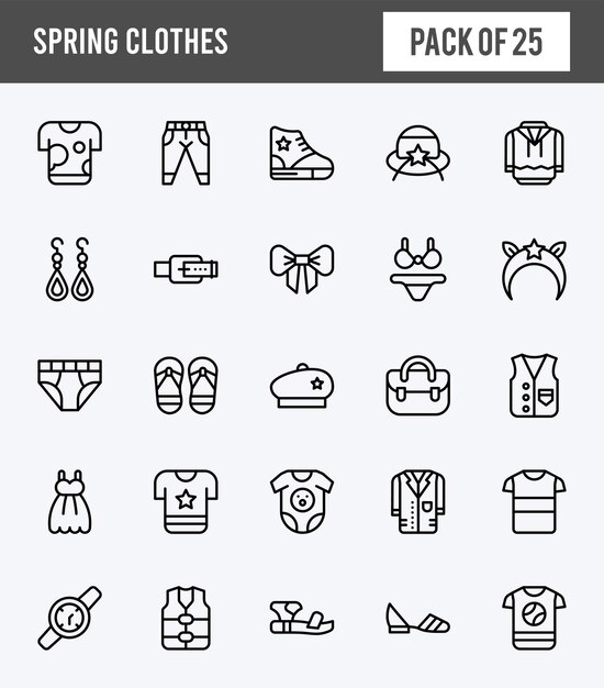 25 Spring Clothes Lineal Expanded icons pack vector illustration