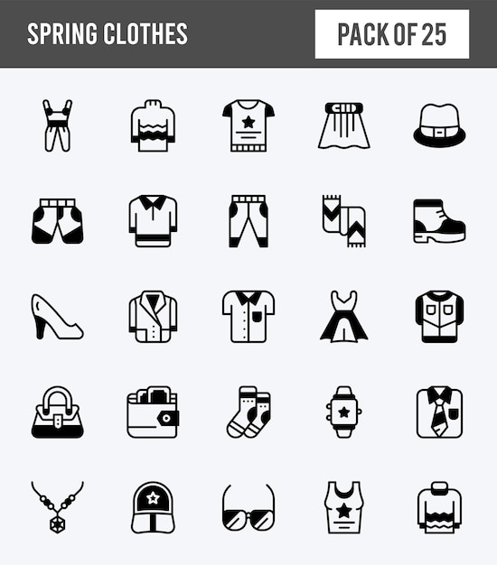 25 春服線形塗りつぶしアイコン パック ベクトル図