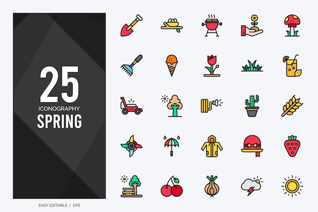 25 Spring Lineal Color icons pack vector illustration