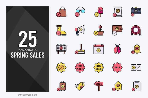 25 Spring Sales Lineal Color iconen pakken vectorillustratie