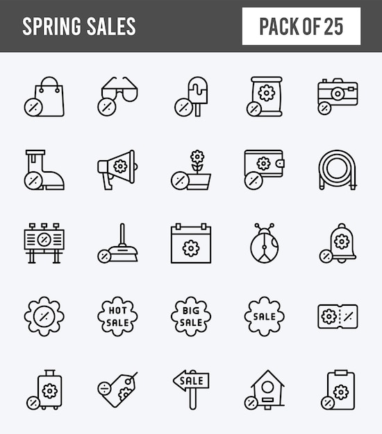 25 Spring Sales Lineal Uitgebreide pictogrammen pakken vectorillustratie