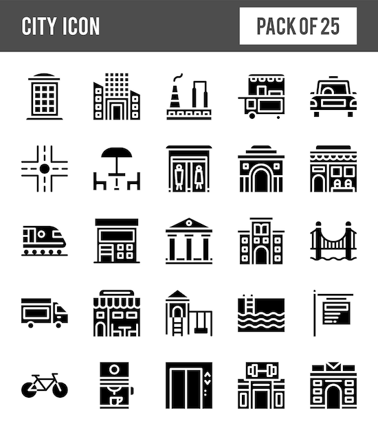 25 Stad Glyph icon pack vector illustratie