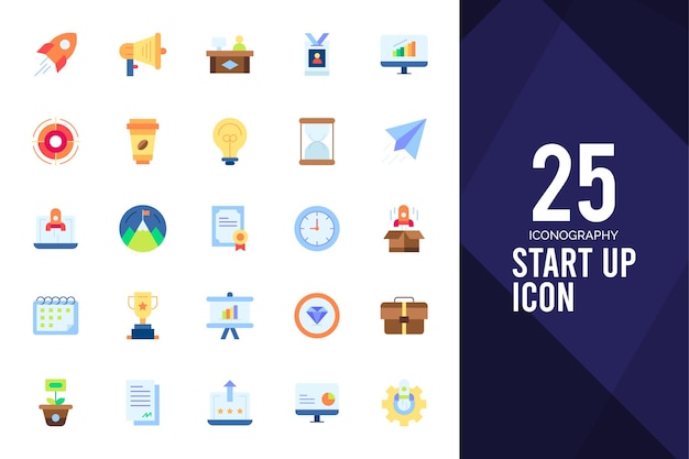 25 Start up Flat icon pack vector illustration