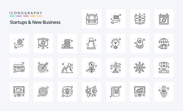 Vector 25 startups en new business line icon pack vector iconen illustratie