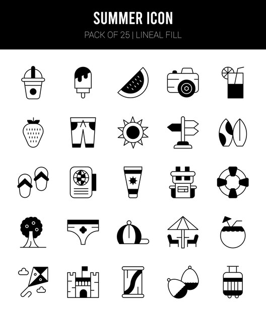 25 Summer Lineal Fill icons Pack vector illustration