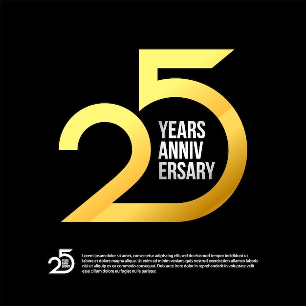 25 Th Anniversary Numbers Modern Gold Concept Logo 25 Years Logotype 25 Years Design Vector