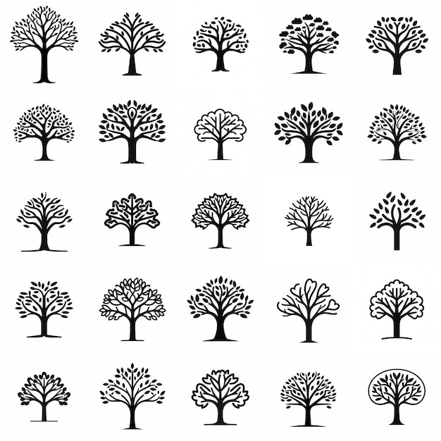 25 Tree branch Forest Icon Set Black Outline