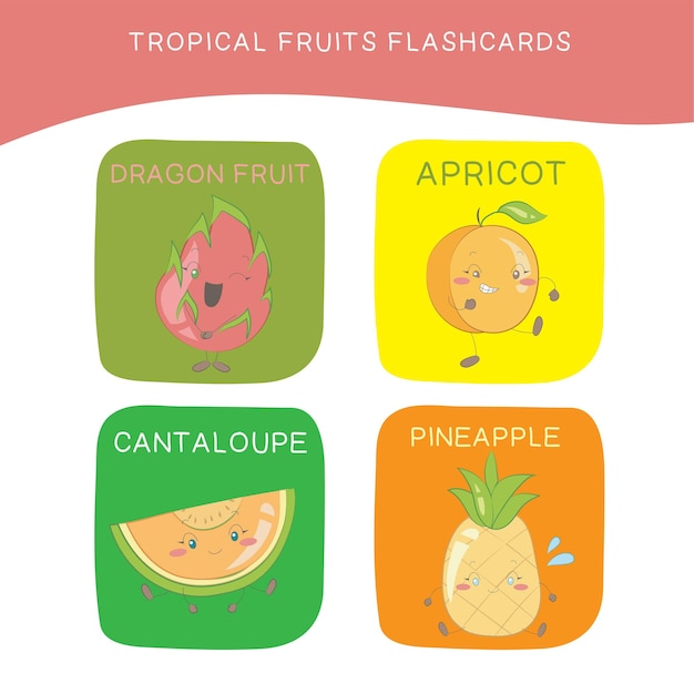 Vector 25 tropische vruchten flashcards