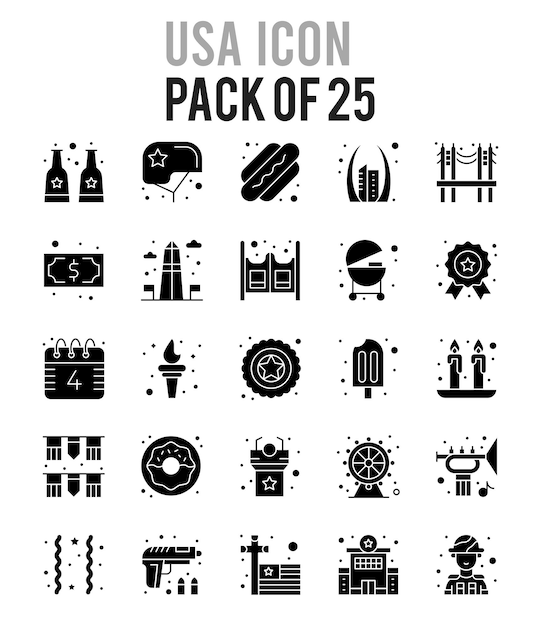 Vector 25 usa glyph icon pack vector illustration