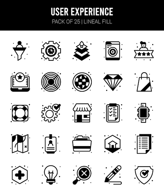 Vector 25 user experience lineal fill icons pack vector illustration